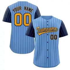 Light Blue Yellow-Navy Stripe Raglan Baseball Jersey 1