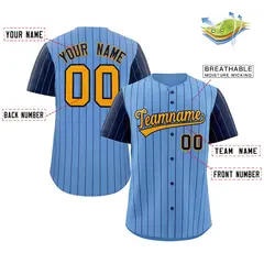 Light Blue Yellow-Navy Stripe Raglan Baseball Jersey 2