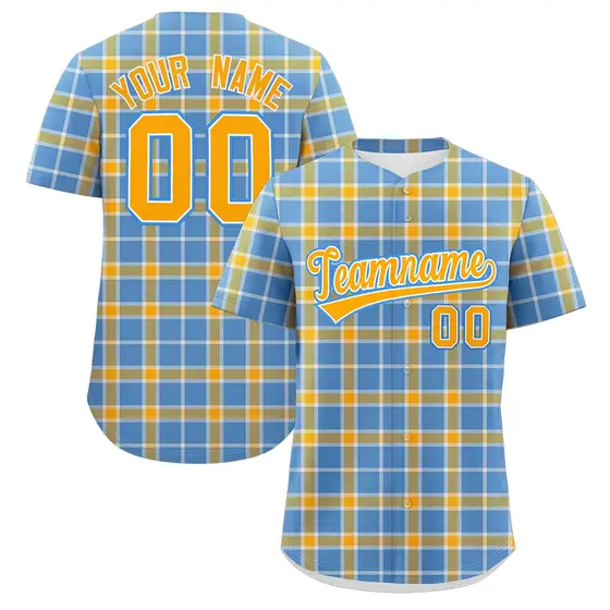 Light Blue Yellow Plaid Authentic Baseball Jersey