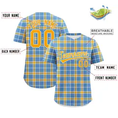 Light Blue Yellow Plaid Authentic Baseball Jersey 2