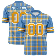 Light Blue Yellow Plaid Pattern Authentic Football Jersey