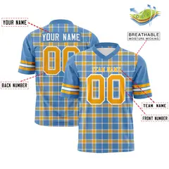 Light Blue Yellow Plaid Pattern Authentic Football Jersey 2