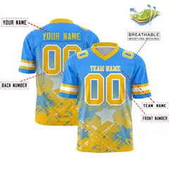 Light Blue Yellow Star Gradient Flag Football Jersey 2