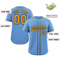 Light Blue Yellow-White Classic Style Baseball Jersey 2