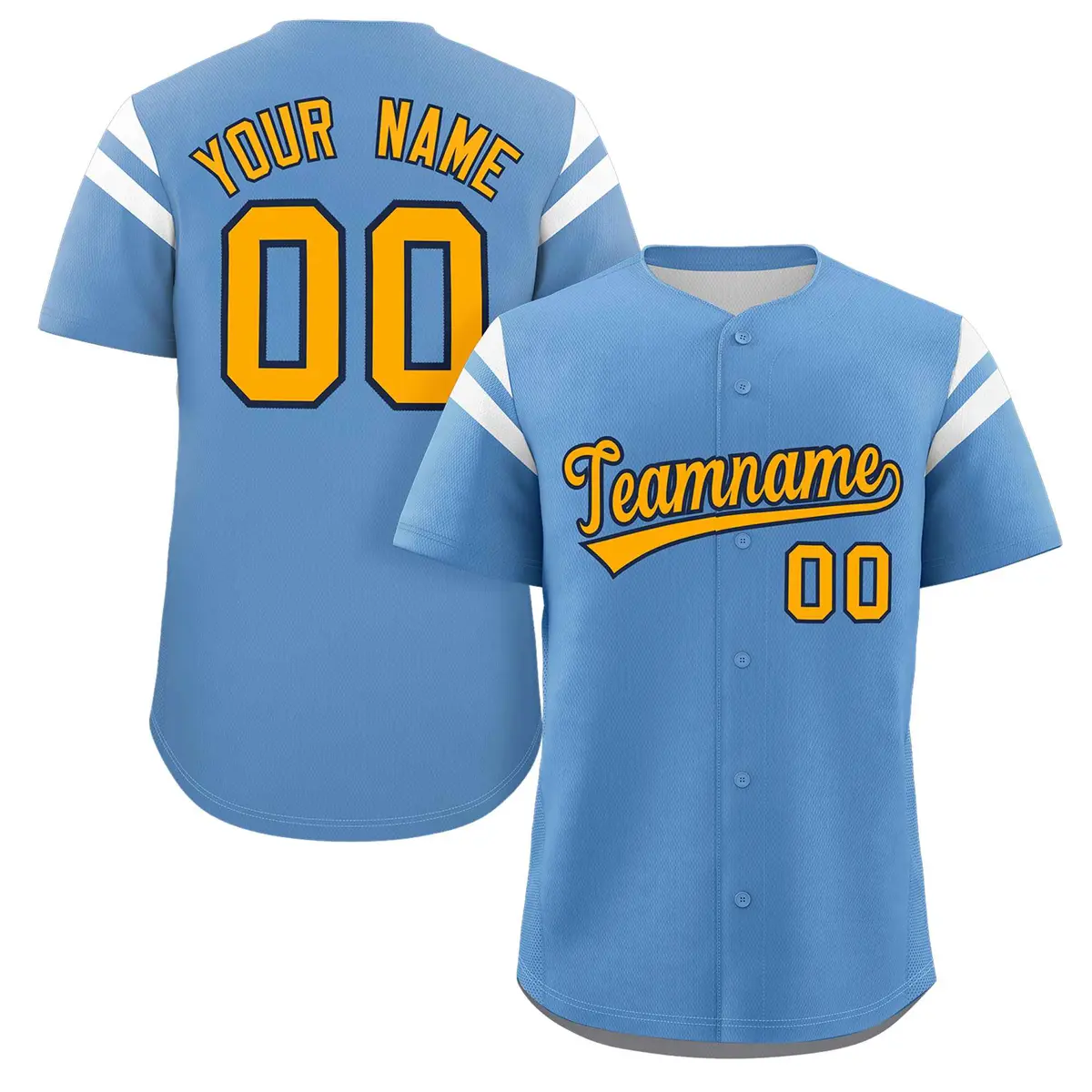 Light Blue Yellow-White Full Button Classic Baseball Jersey