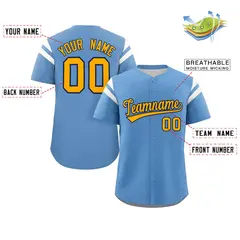 Light Blue Yellow-White Full Button Classic Baseball Jersey 2