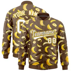Light Brown Banana Pattern Varsity Letterman Bomber Jacket