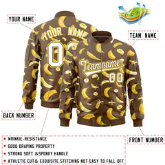 Light Brown Banana Pattern Varsity Letterman Bomber Jacket 2
