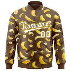Light Brown Banana Pattern Varsity Letterman Bomber Jacket 3