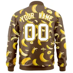 Light Brown Banana Pattern Varsity Letterman Bomber Jacket 4