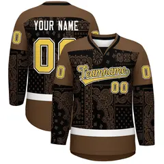 Light Brown Black White Cashew Flower Graffiti V-Neck Hockey Jersey