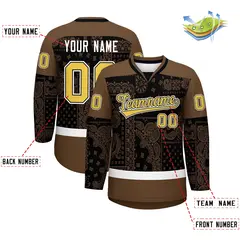 Light Brown Black White Cashew Flower Graffiti V-Neck Hockey Jersey 2