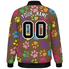 Light Brown Black-White Varsity Paw Prints Graffiti Letterman Jacket 4