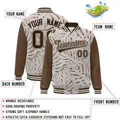 Light Brown Brown-Cream Maple Leaf Graffiti Raglan Bomber Varsity Jacket 2