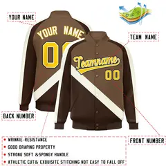 Light Brown Brown Raglan Varsity Full-Snap Letterman Baseball Jacket 2