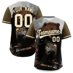 Light Brown Cream Bear Graffiti Pattern Baseball Jersey 1