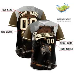 Light Brown Cream Bear Graffiti Pattern Baseball Jersey 2