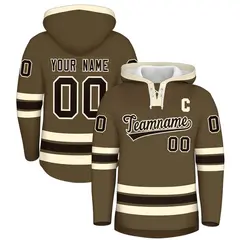 Light Brown Cream Lace-Up Neck Hockey Hoodie Classic Style