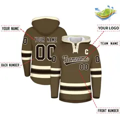 Light Brown Cream Lace-Up Neck Hockey Hoodie Classic Style 2