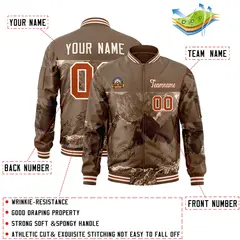 Light Brown Cream Snow Mountain Varsity Letterman Bomber Jacket 2