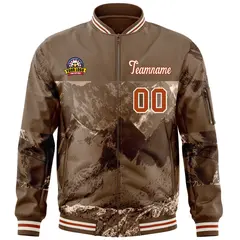 Light Brown Cream Snow Mountain Varsity Letterman Bomber Jacket 3