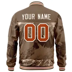 Light Brown Cream Snow Mountain Varsity Letterman Bomber Jacket 4