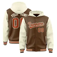 Light Brown Cream Two Tone Raglan Varsity Letterman Jacket Hoodie 1