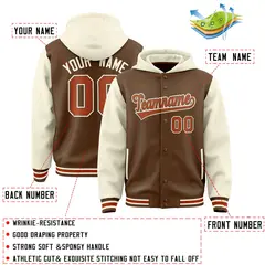Light Brown Cream Two Tone Raglan Varsity Letterman Jacket Hoodie 4