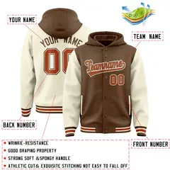 Light Brown Cream Two Tone Raglan Varsity Letterman Jacket Hoodie 4