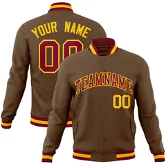 Light Brown Crimson-Gold Varsity Full-Snap Letterman Jacket 1