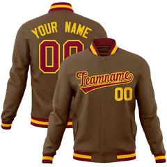 Light Brown Crimson-Gold Varsity Full-Snap Letterman Jacket 1