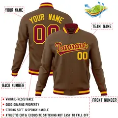 Light Brown Crimson-Gold Varsity Full-Snap Letterman Jacket 4