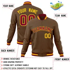 Light Brown Crimson-Gold Varsity Full-Snap Letterman Jacket 4