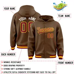 Light Brown Crimson-Gold Varsity Letterman Hoodie Jacket 4