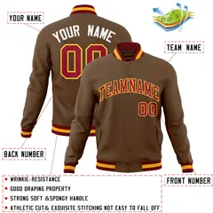 Light Brown Crimson-Yellow Varsity Full-Snap Letterman Jacket 4