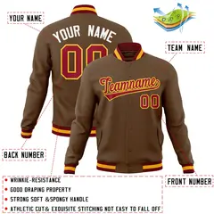 Light Brown Crimson-Yellow Varsity Full-Snap Letterman Jacket 4