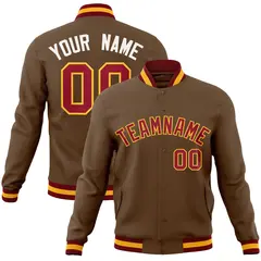 Light Brown Crimson-Yellow Varsity Full-Snap Letterman Jacket 1
