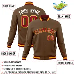 Light Brown Crimson-Yellow Varsity Full-Snap Letterman Jacket 4