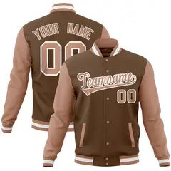 Light Brown Full-Snap Raglan Varsity Letterman Baseball Jacket 1