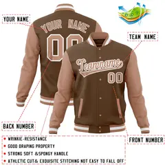 Light Brown Full-Snap Raglan Varsity Letterman Baseball Jacket 4