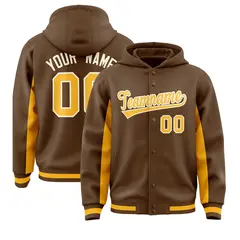 Light Brown Gold Color Block Varsity Letterman Hoodie Jacket