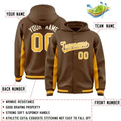 Light Brown Gold Color Block Varsity Letterman Hoodie Jacket 4