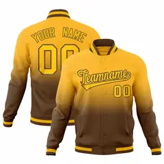 Light Brown Gold Gradient Full-Snap Varsity Letterman Jacket 1