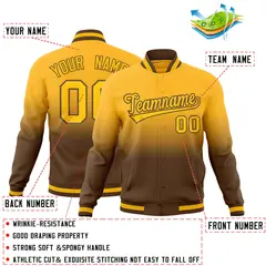 Light Brown Gold Gradient Full-Snap Varsity Letterman Jacket 2