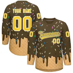 Light Brown Gold Ice Cream Pattern V-Neck Hockey Jersey