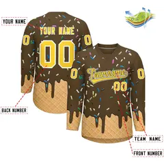 Light Brown Gold Ice Cream Pattern V-Neck Hockey Jersey 2
