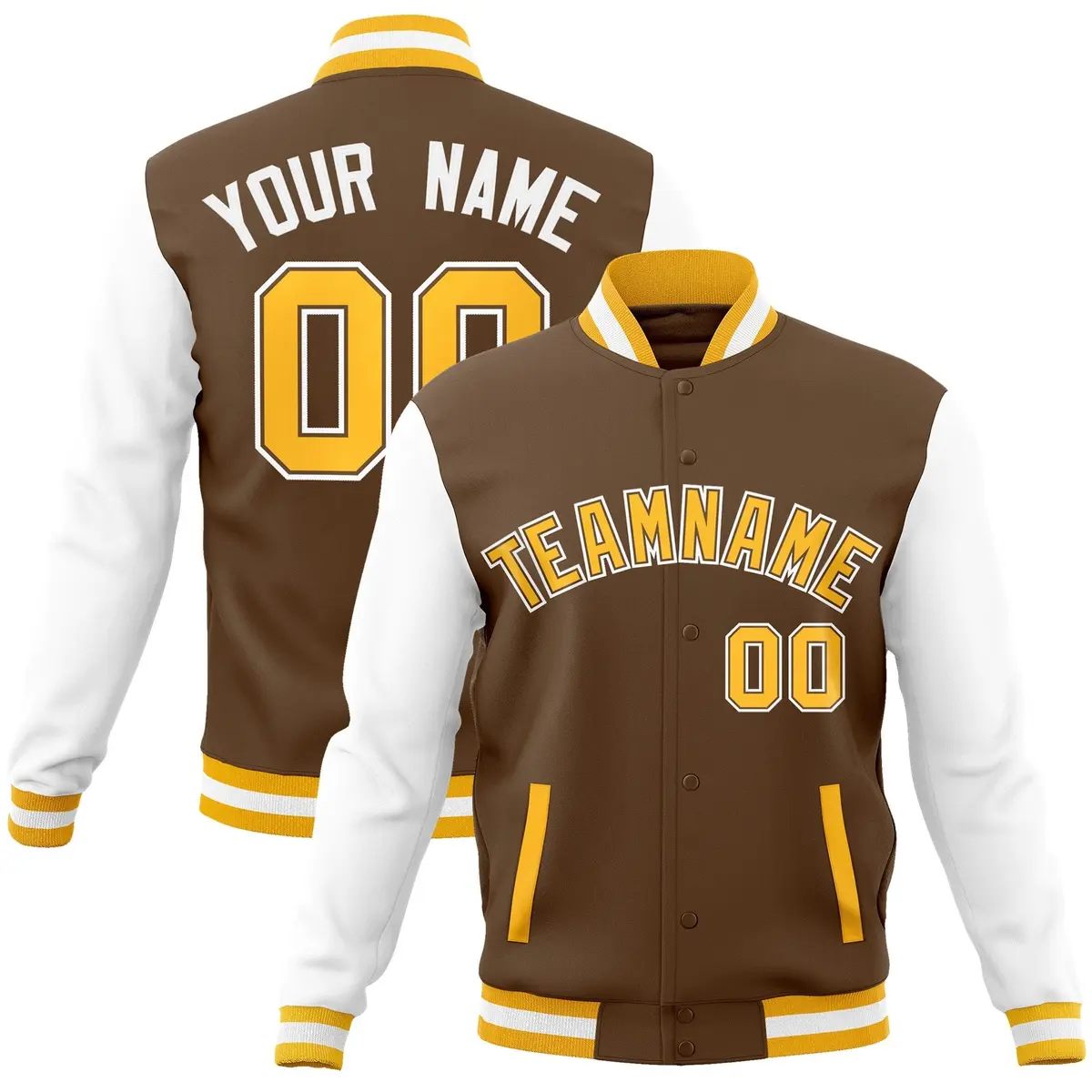 Light Brown Gold-Light Brown Raglan Varsity Full-Snap Letterman Jacket