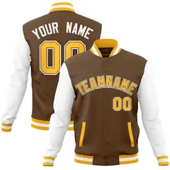 Light Brown Gold-Light Brown Raglan Varsity Full-Snap Letterman Jacket 1