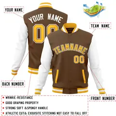 Light Brown Gold-Light Brown Raglan Varsity Full-Snap Letterman Jacket 4