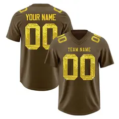 Light Brown Gold Sequin Lettering Football Jersey 1